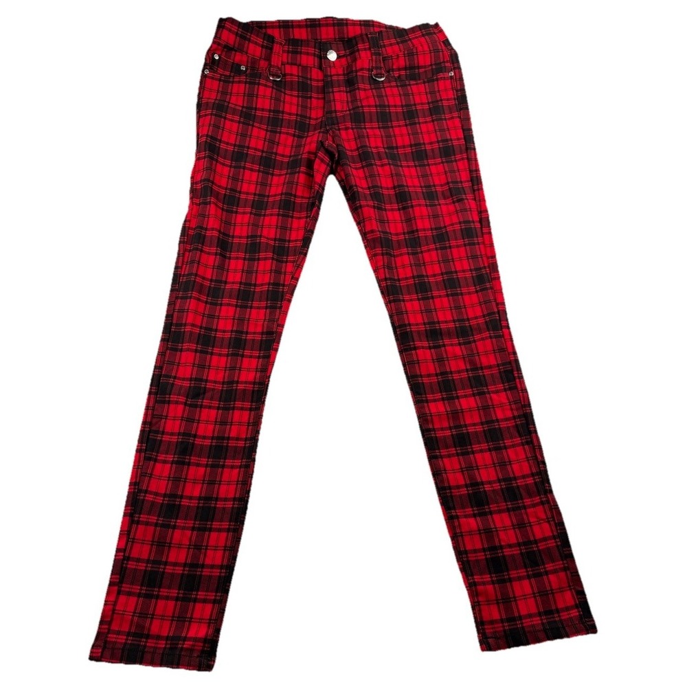 Red Tartan Check Skinny Punk Gothic Rockabilly Trousers Jeans BANNED Apparel XL